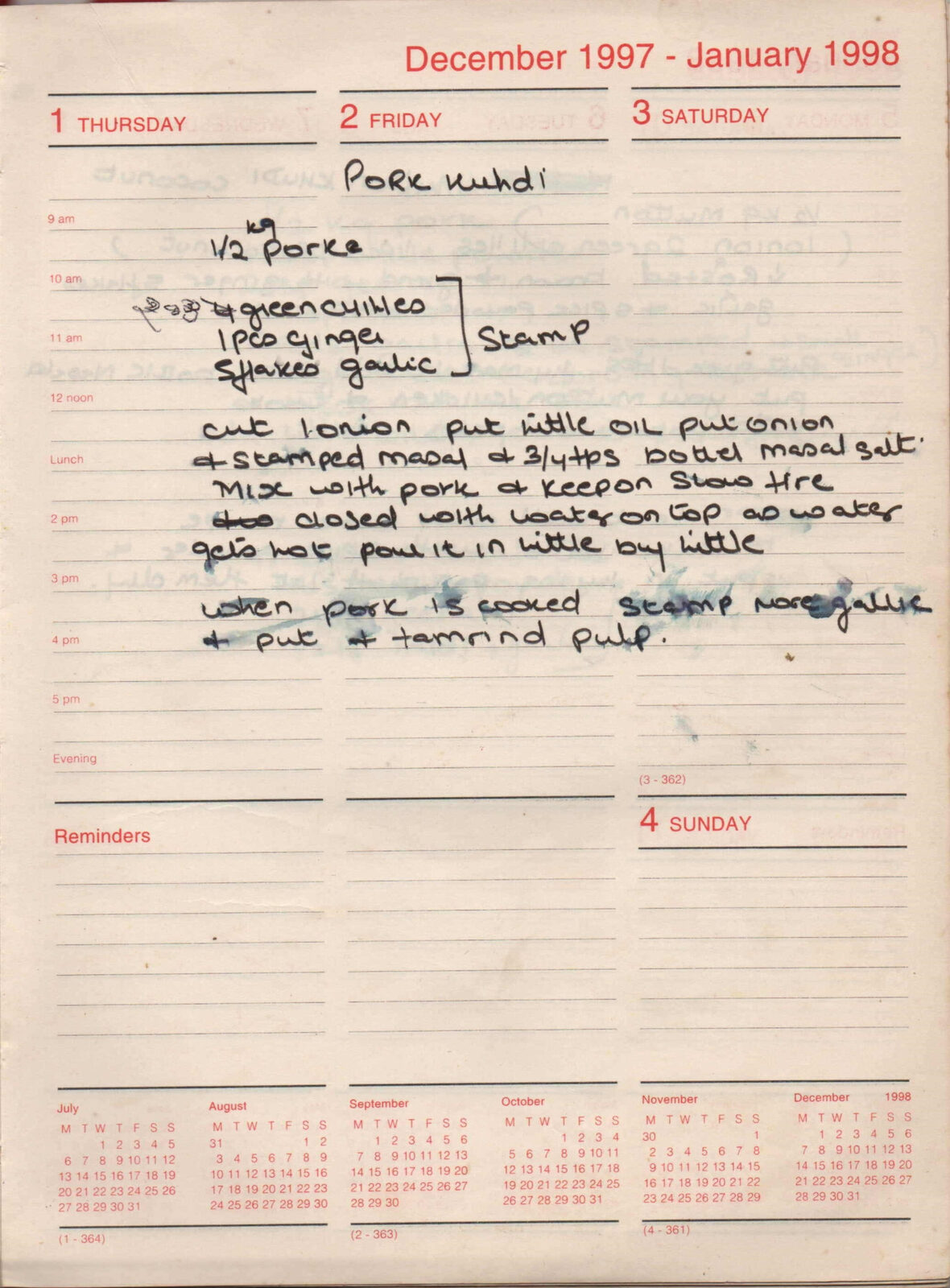 Original handwritten page for Pork with Tamarind