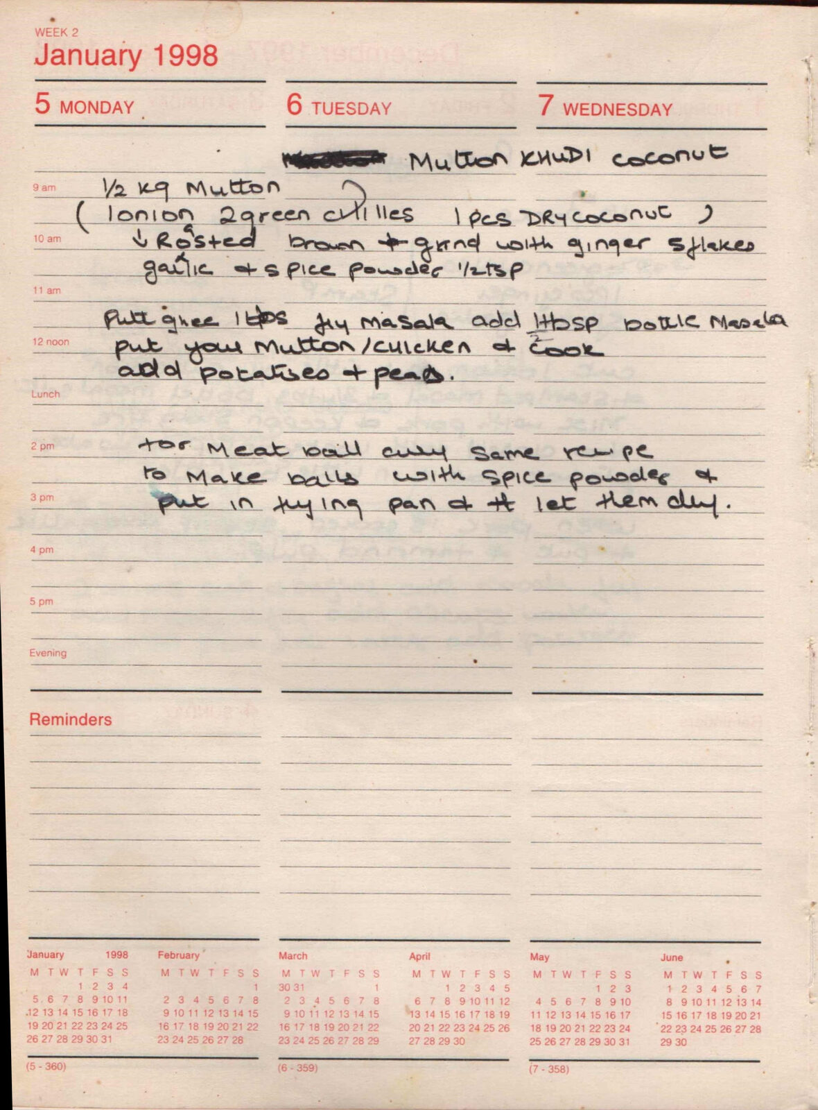 Original handwritten page for Mutton Khudi with Coconut