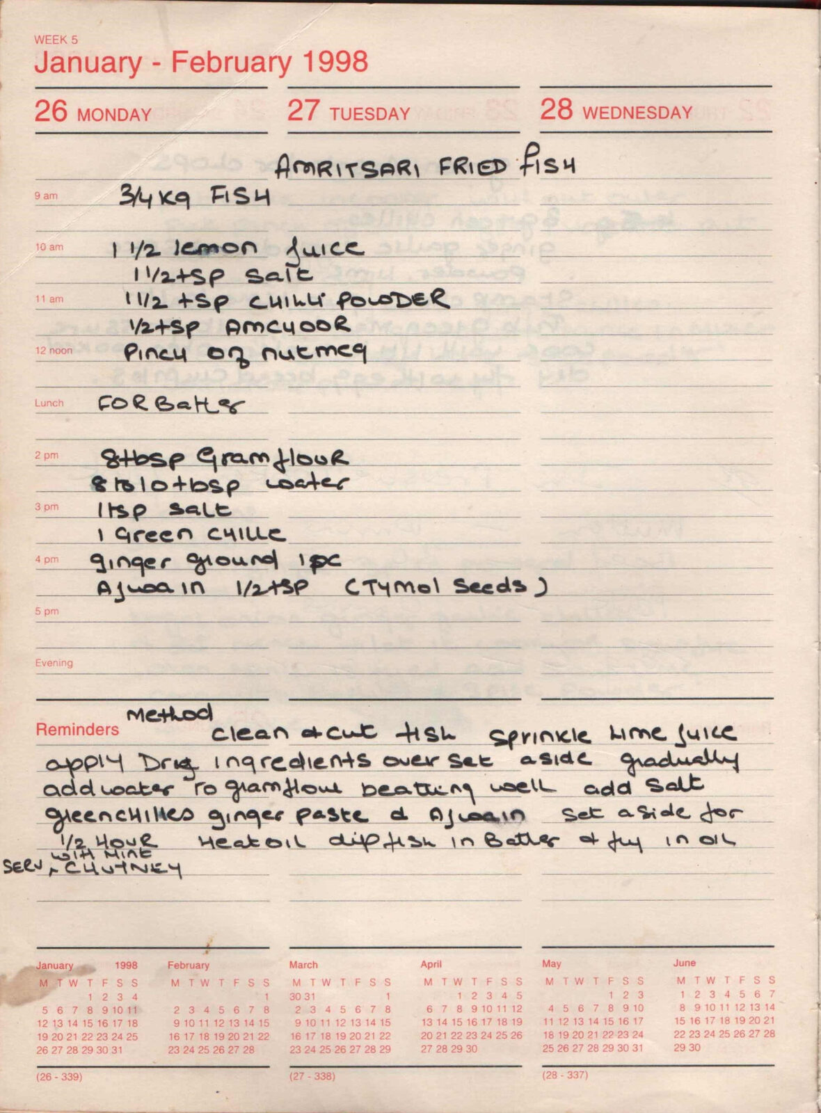 Original handwritten page for Amritsari Fried Fish