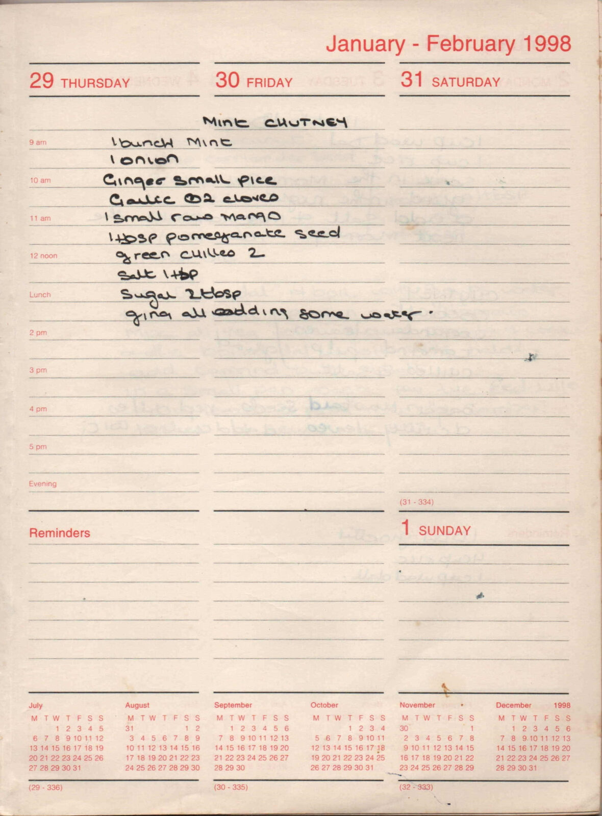 Original handwritten page for Mint Chutney