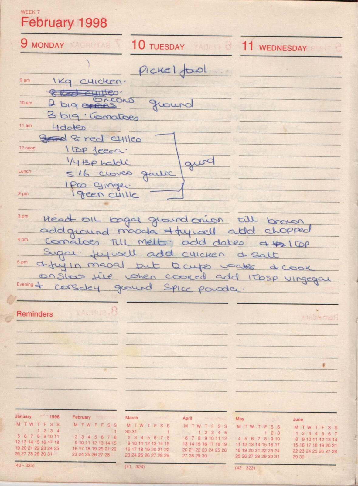 Original handwritten page for Pickled Fowl (Chicken Pickle)