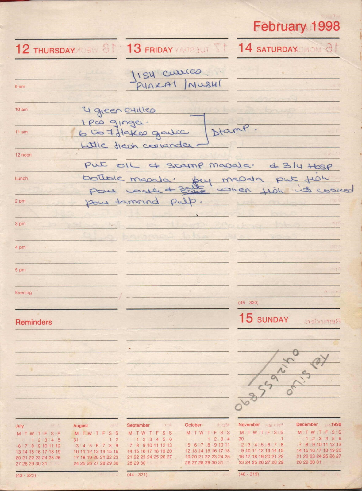 Original handwritten page for Fish Curry — Phakat / Mushi