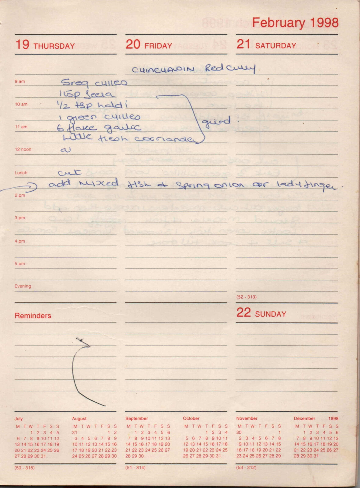 Original handwritten page for Chinchavin Red Curry