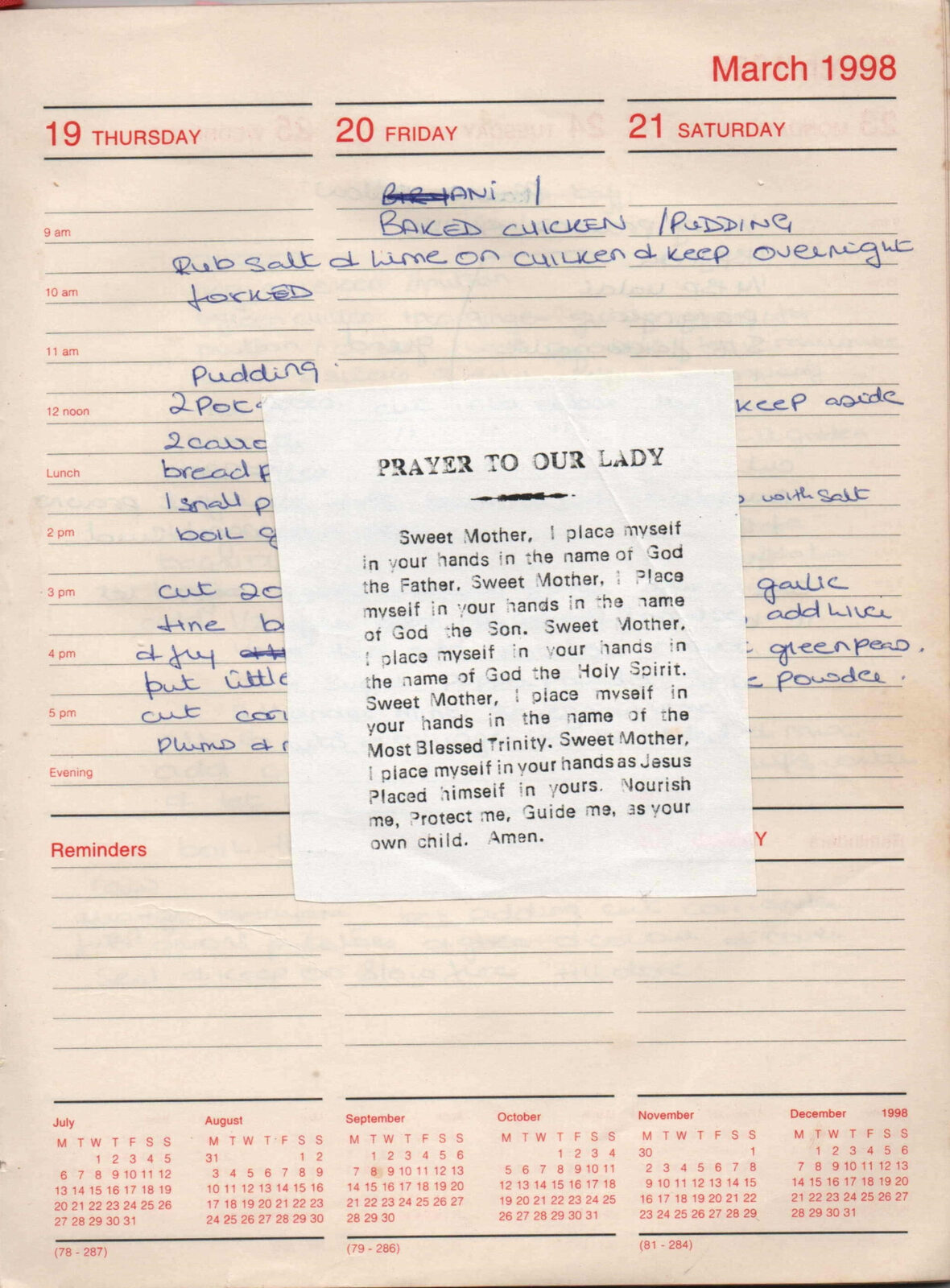 Original handwritten page for Baked Chicken / Pudding