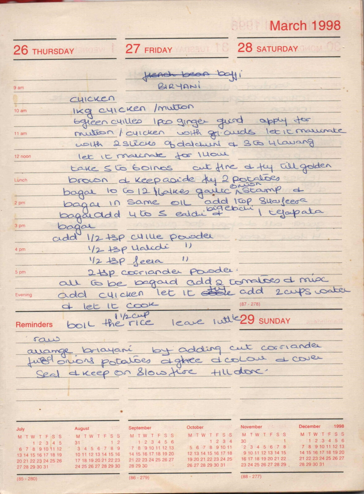 Original handwritten page for Chicken / Mutton Biryani