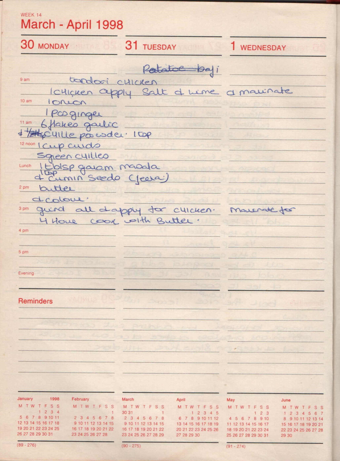 Original handwritten page for Tandoori Chicken