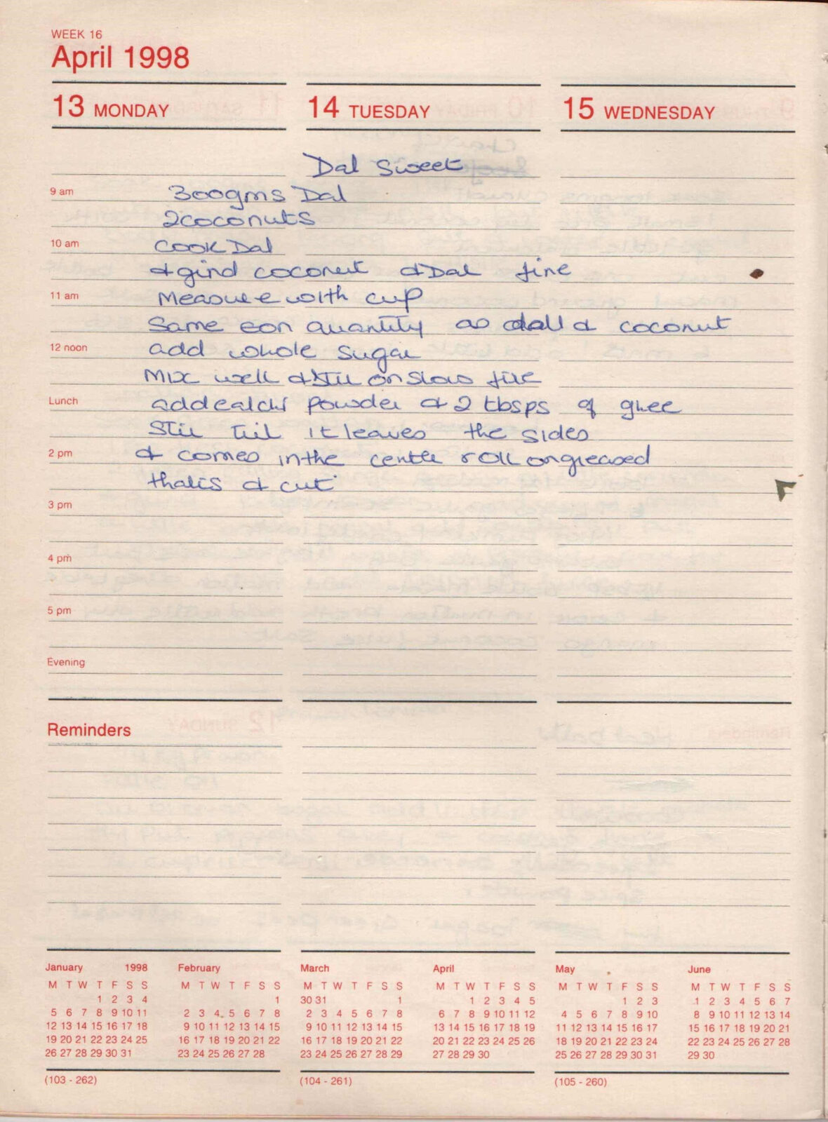 Original handwritten page for Dal Sweet (Puran Poli Filling)