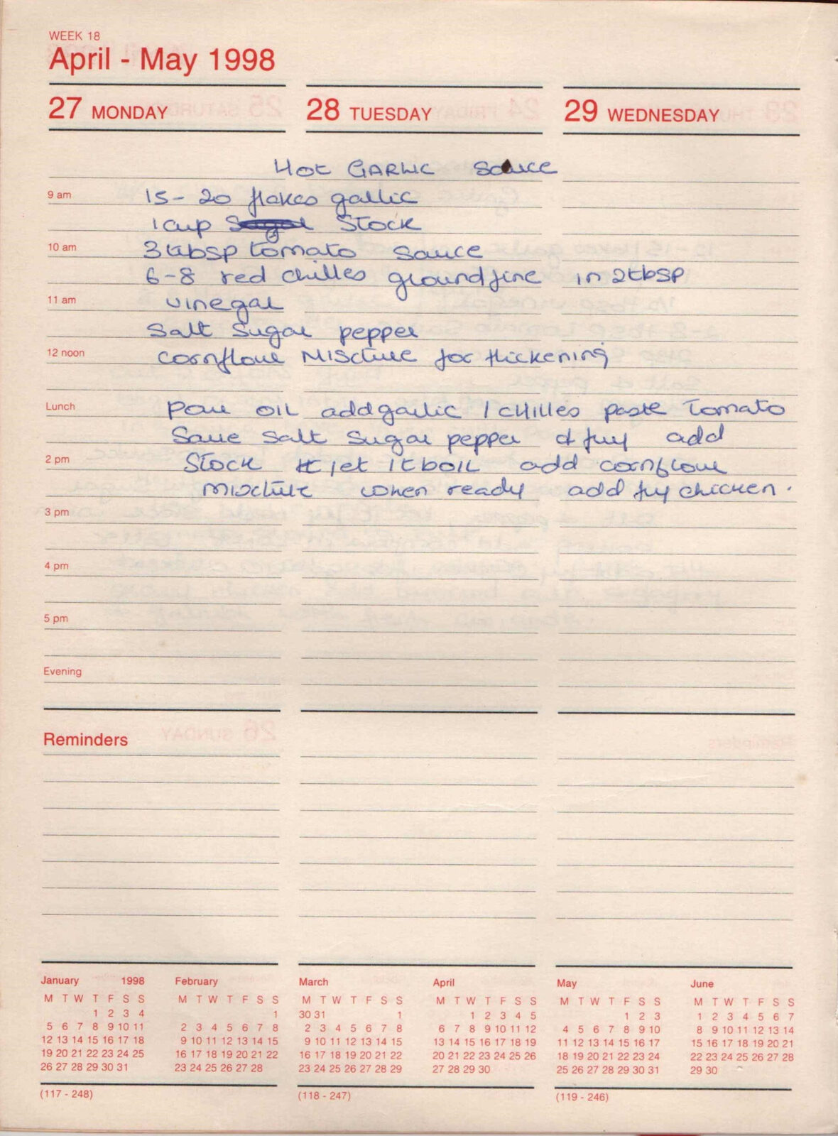 Original handwritten page for Hot Garlic Sauce