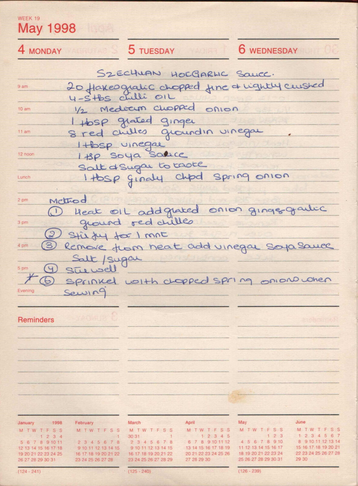 Original handwritten page for Szechuan Hot Garlic Sauce