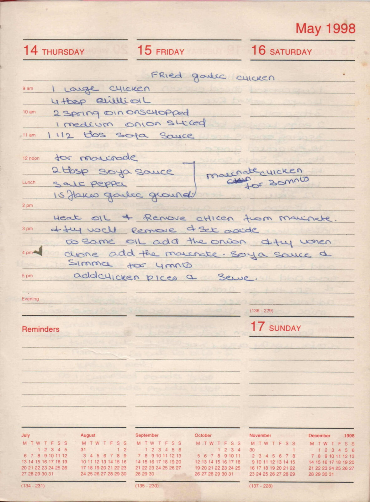 Original handwritten page for Fried Garlic Chicken