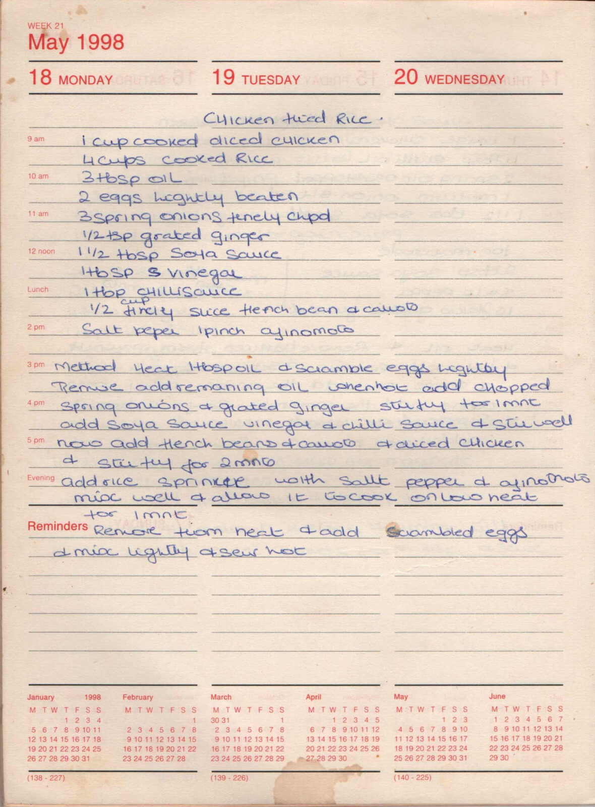 Original handwritten page for Chicken Fried Rice