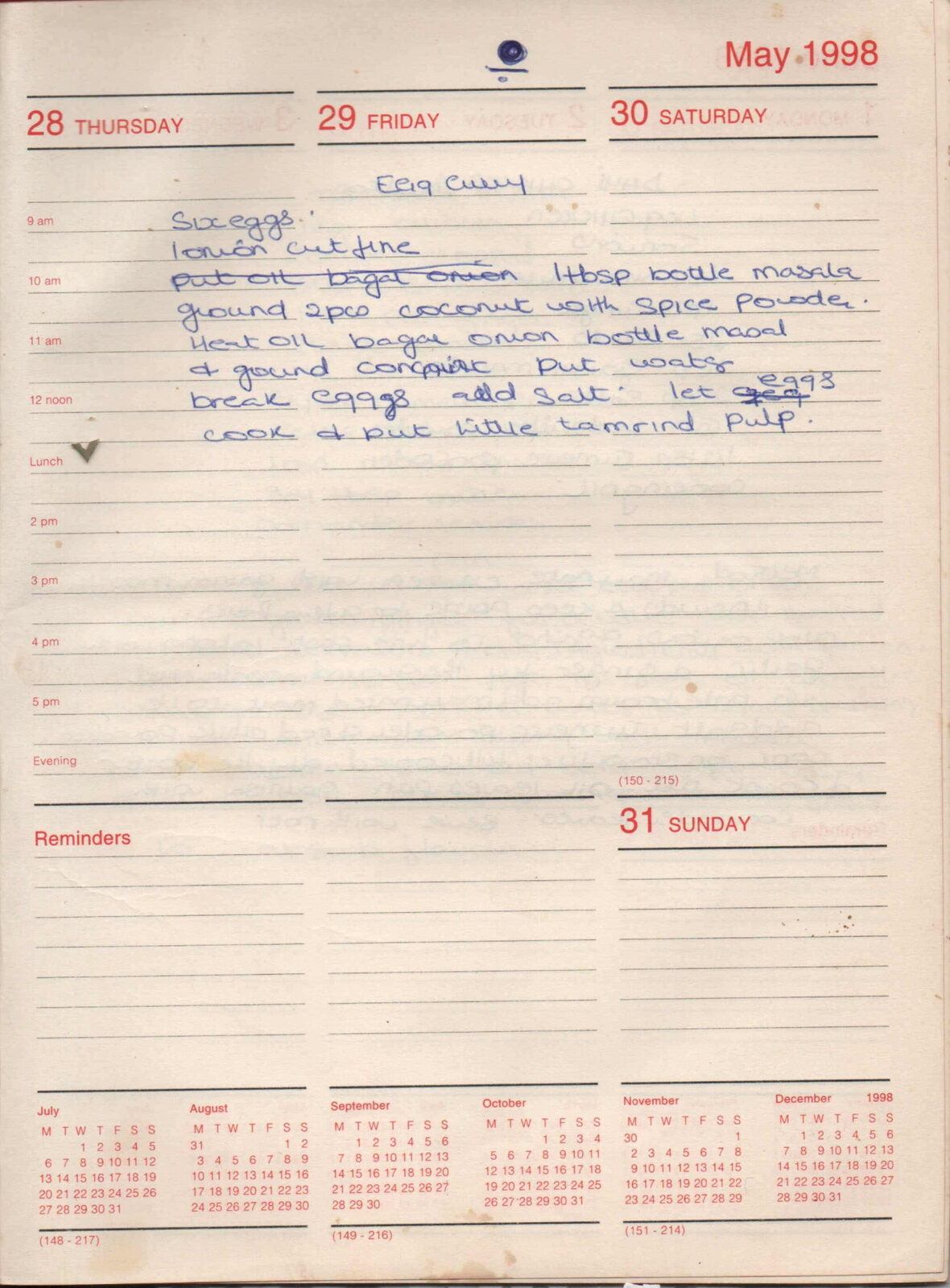 Original handwritten page for Egg Curry