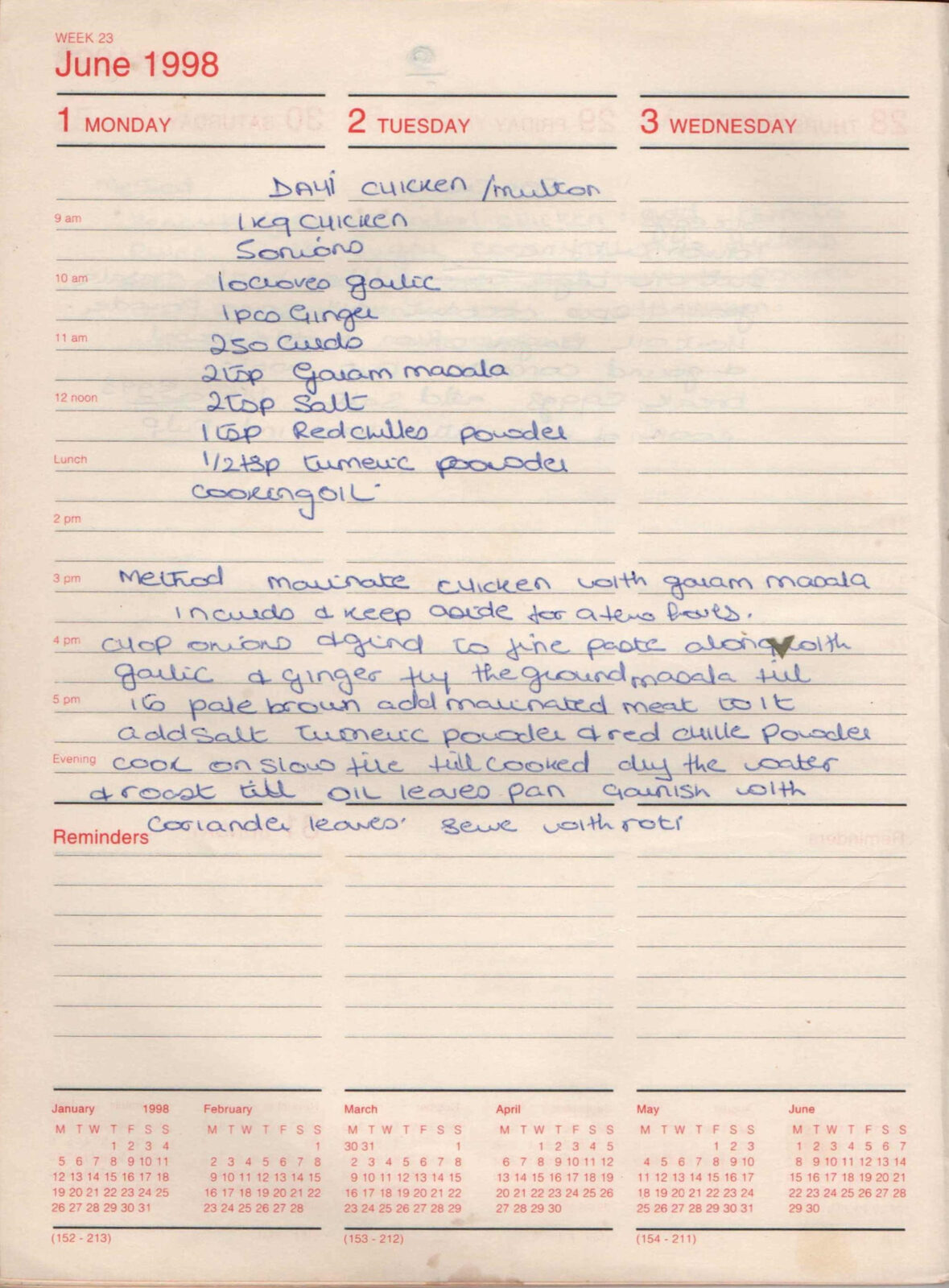 Original handwritten page for Dahi Chicken or Mutton