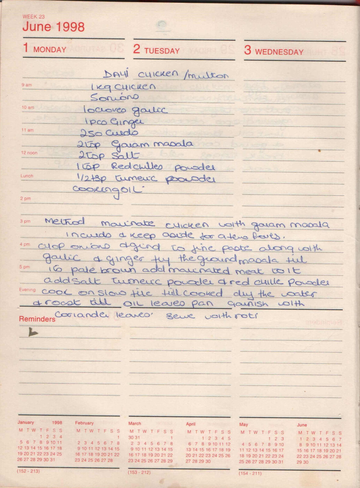 Original handwritten page for Dahi Chicken or Mutton