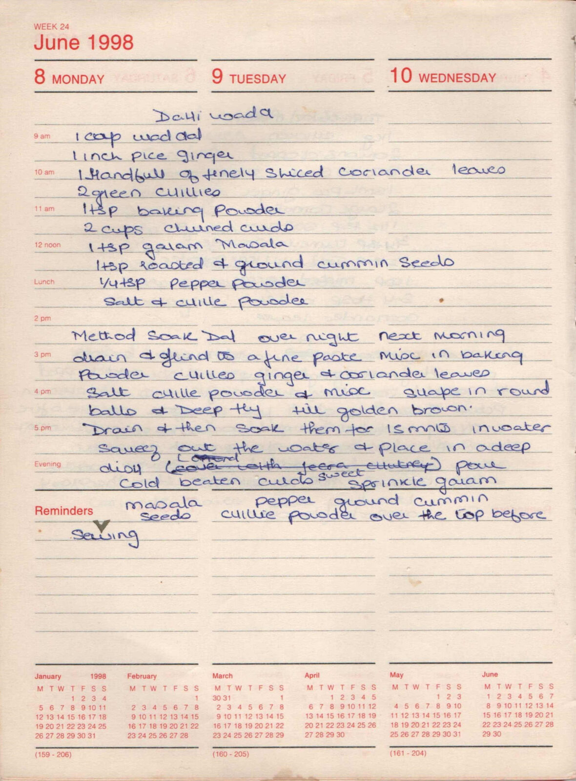 Original handwritten page for Dahi Wada