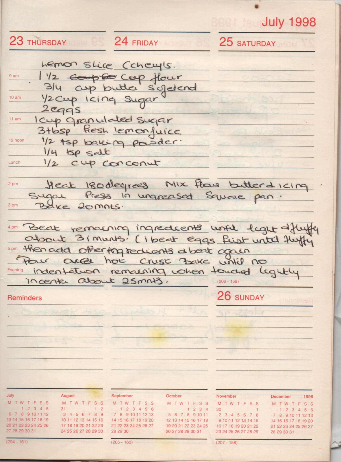 Original handwritten page for Lemon Slice (Cheryl's)