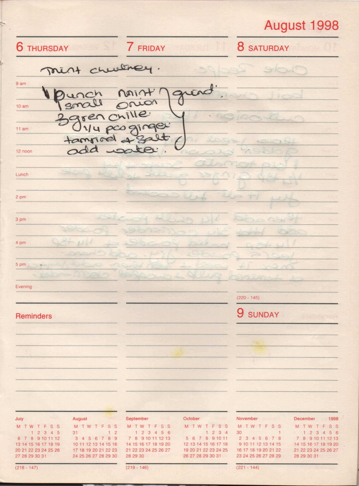 Original handwritten page for Mint Chutney