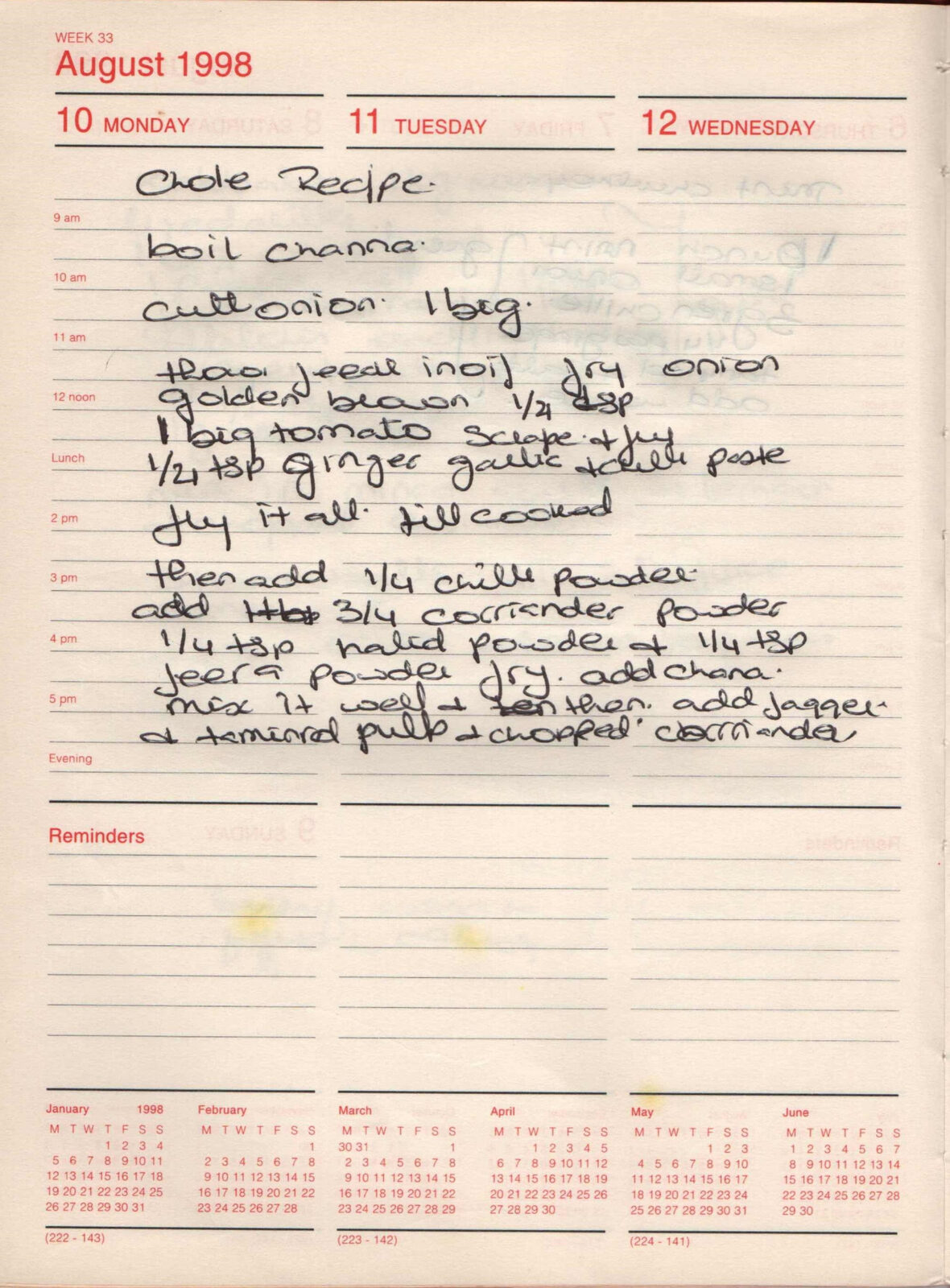 Original handwritten page for Chole